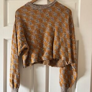 Cozy Knit Patterned Sweater - Orange and Gray